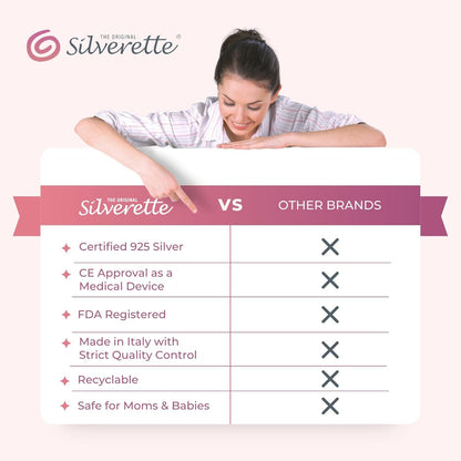SILVERETTE The Original Silver Nursing Cups, Silverettes Metal Healing Nipple Covers for Breastfeeding, Nursing Shield, 925 Silver Nipple Cover Guards, Soothe and Protect Sore Nipples -Made in Italy