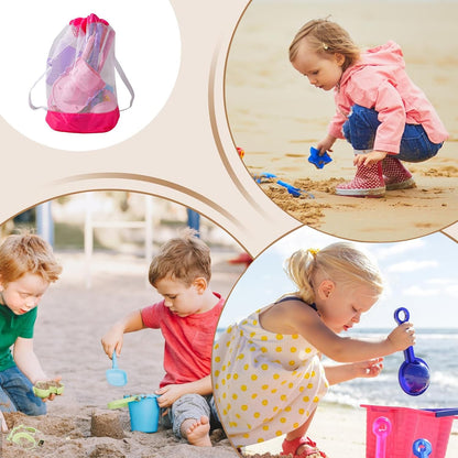shjxi Kids Beach Toys Set, Travel Sand Play Set Foldable Bucket, Mesh Carry Bag, Includes Shovel, Rake, And Sand Molds, Great Summer Outdoor Game for Boys And Girls at The Beach