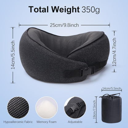 DAWNTREES 2 Pack Travel Pillow Neck Support, Memory Foam Neck Pillows for Travel Airplane,Business Trip with Luxury Bag,Travel Kit.