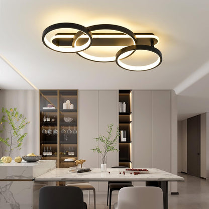 Modern LED Ceiling Light, 36W 3000K-6500K, 3 Rings Round Design Bedroom Lighting, Interior Decorative Light with Remote Control APP Dimmable, Chandelier Lamp for Living Room, Office, Kitchen, Hallway
