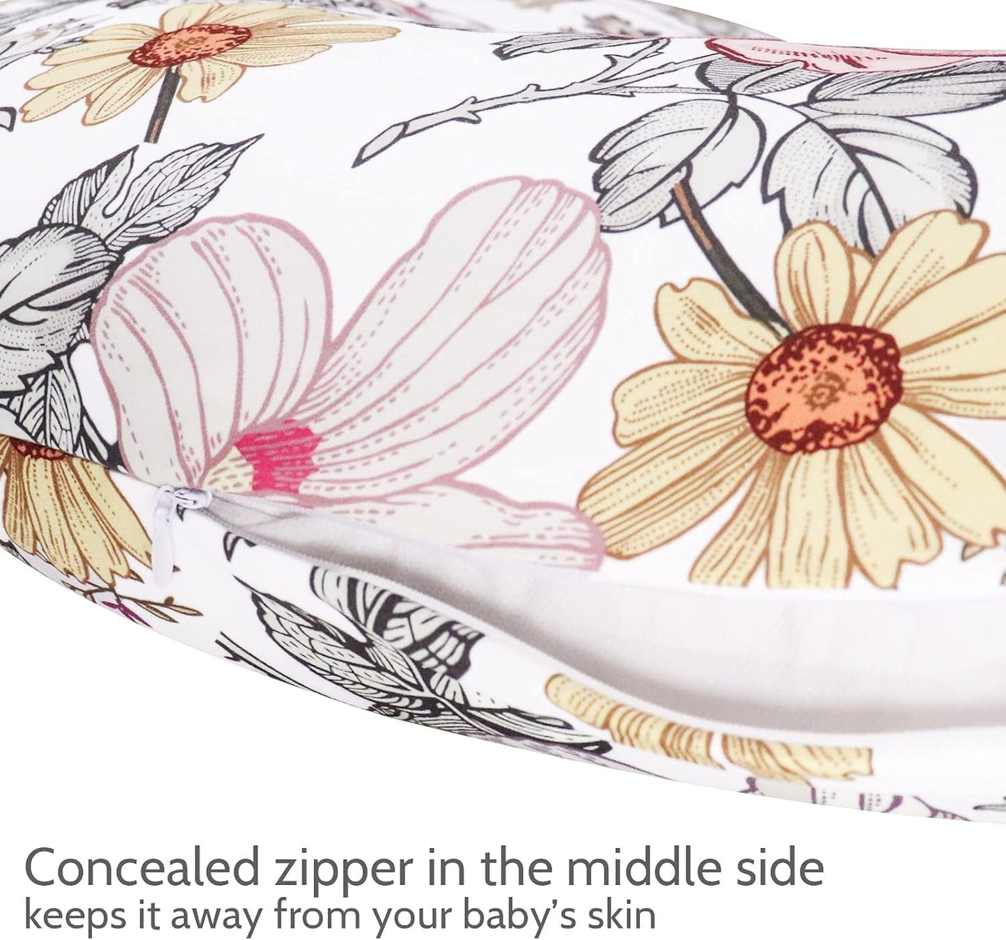 Floral Breastfeeding Pillow for Baby Girls, HNHUAMING Nursing Pillow with Stretchy Nursing Pillow Cover to Breastfeeding, Tummy Time, New Mom Essentials Breast Feeding Pillow