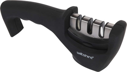 Wiltshire 3 Stage Knife Sharpener â€“ Manual Sharpener with Soft Touch Handle & Non-Slip Base, Black & Silver, Easy Alternative to Sharpening Stone or Whetstone