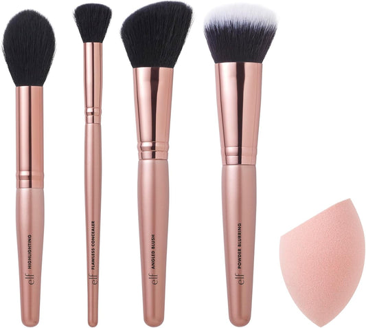 e.l.f. Full Face Makeup Brush & Sponge Set, Concealer Accessories, Powder, Highlighter, Brush and More, Made with Synthetic Bristles, Vegan & Cruelty Free