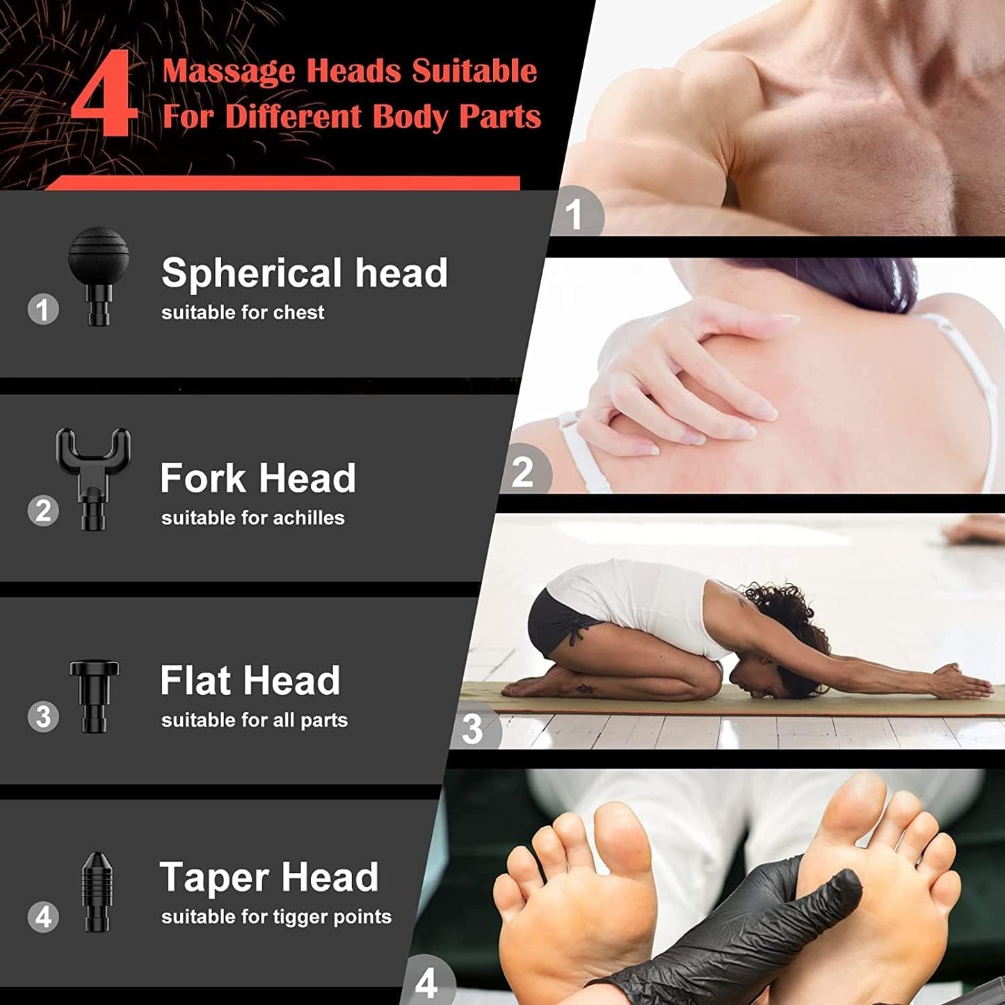 Electric Massage Gun, Rechargeable Deep Massager Massager with 4 Massage Heads for Body Pain Relief and Sports Body Massage