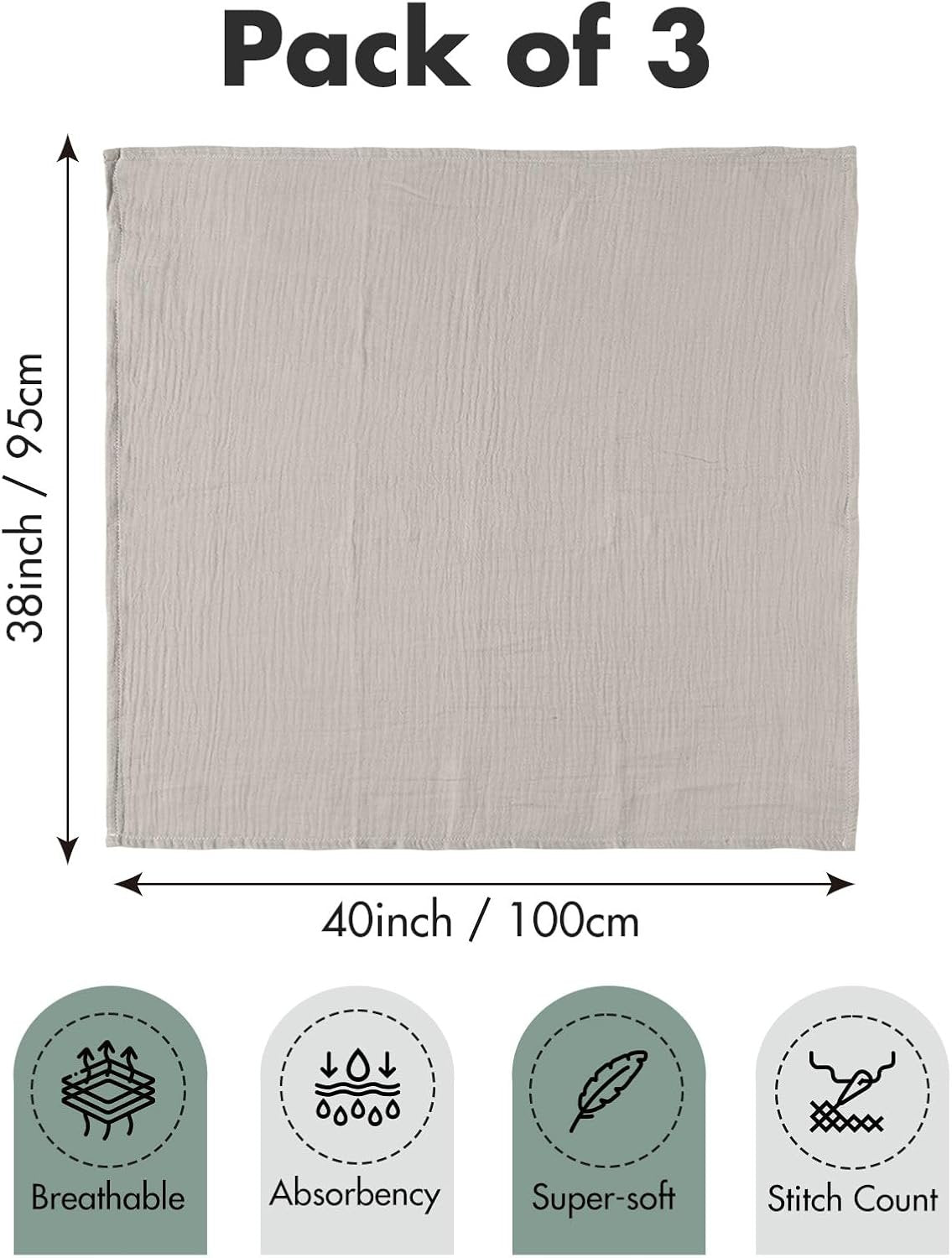 Muslin Swaddle Blankets for Newborn, 3 Pack Breathable Soft Receiving Blanket, Large 38 x 40 inches Swaddle Wrap Burping Clothes Diapers, Essentials Infant Shower Items, Toddler Gift (Bright Colors)