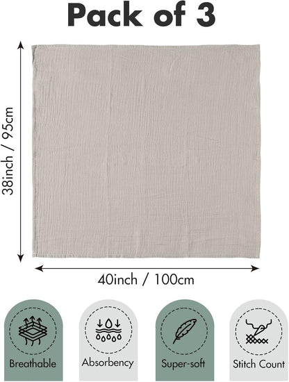 Muslin Swaddle Blankets for Newborn, 3 Pack Breathable Soft Receiving Blanket, Large 38 x 40 inches Swaddle Wrap Burping Clothes Diapers, Essentials Infant Shower Items, Toddler Gift (Bright Colors)