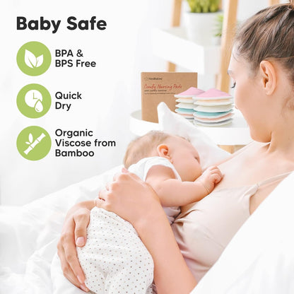 14-Pack Organic Bamboo Nursing Pads - Reusable Breast Pads for Breastfeeding, Nipple Pads, Washable Nursing Pad, Breastfeeding Pads for Leaking, Breast Milk Pads, Bra Pads (Pastel Touch, Large 12cm)