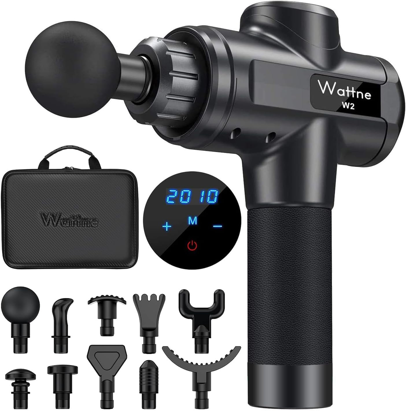 Muscle Massage Gun Deep Tissue Percussion Massager - Portable Handheld Sport Massagers for Athletes, Super Quiet & Powerful Brushless Motor Cordless, 20 Speed Level,Wattne W2 (Black)