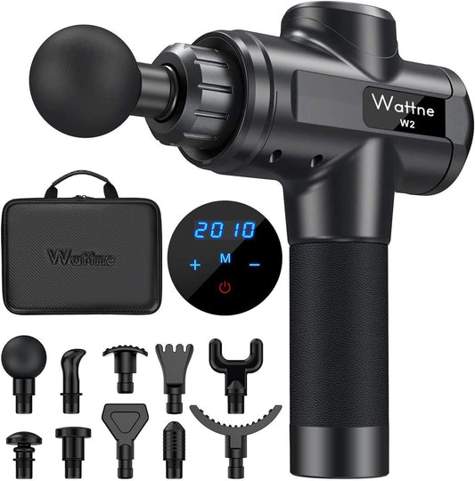 Muscle Massage Gun Deep Tissue Percussion Massager - Portable Handheld Sport Massagers for Athletes, Super Quiet & Powerful Brushless Motor Cordless, 20 Speed Level,Wattne W2 (Black)