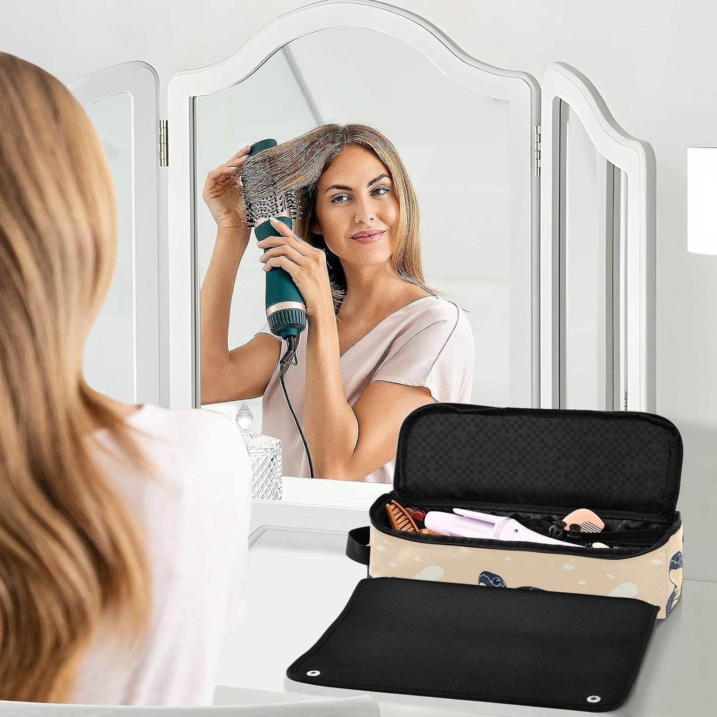Borsa da viaggio per strumenti per capelli con tappetino in ferro rimovibile per accessori per lo styling dei capelli, organizer per strumenti caldi e accessori per la cura dei capelli, custodia per