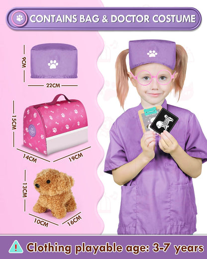 Lehoo Castle Kids Doctor Set, Pet Care Play Set, Vet Dog Pretend Play Doctor Kit Kids with Doctor Costume Doctor Bag Stethoscope, Role Play Set for 3 4 5 Year Boys Girls