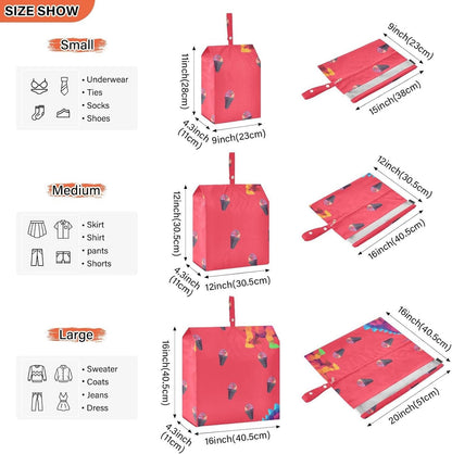 3 Set Packing Travel Organizer, Black Icecream, Office Storage & Organization, Folding Closet Organizer Reusable Bags For Clothing