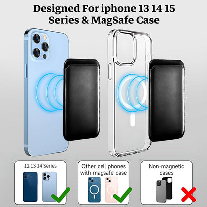 Lyvixora Magnetic Phone Wallet – Stronger Magnetic Card Holder Compatible with iPhone 16/15/14/13 Series, Premium Leather Wallet Case (Black)