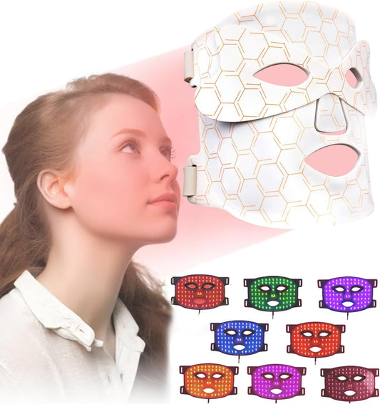 Red Light Therapy Mask for at Home Face Masks Skincare, Portable Skin Tightening Beauty Toning Device, 7 Colours LED Mask Mode Adjustment - Rejuvenation, Face Toning Firming for Women (White
