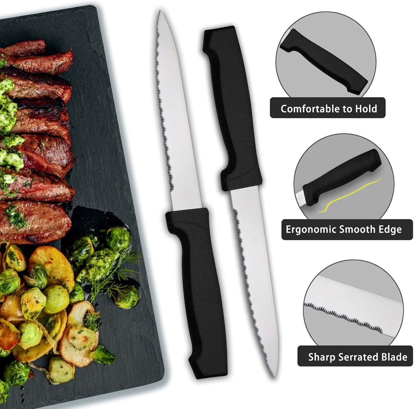 Pleafind 24-Pcs Silverware Set for 4, Flatware Set with Steak Knives, Stainless Steel Cutlery Set, Include Forks Spoons and Knives Set, Dishwasher Safe Utensil Sets for Home Restaurant