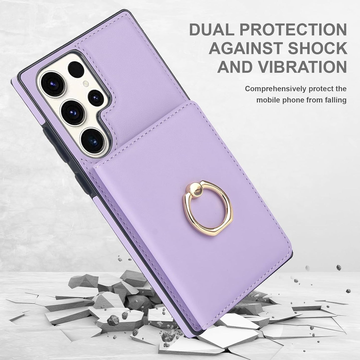 Asuwish Phone Case for Samsung Galaxy S23 Ultra 5G with Tempered Glass Screen Protector and RFID Card Holder Slot Ring Kickstand Cell Accessories S23Ultra 23S S 23 23Ultra 6.8 inch Women Men Purple