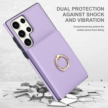 Asuwish Phone Case for Samsung Galaxy S23 Ultra 5G with Tempered Glass Screen Protector and RFID Card Holder Slot Ring Kickstand Cell Accessories S23Ultra 23S S 23 23Ultra 6.8 inch Women Men Purple