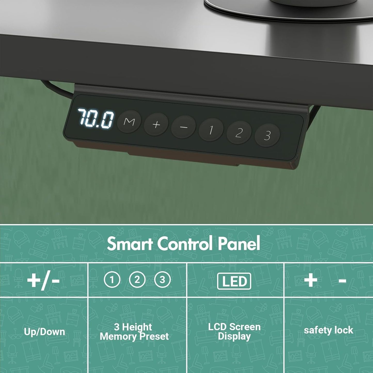 Ufurniture Electric Standing Desk, 72-115cm Height Adjustable Electric Computer Workstation with Smart Memory Lifting Base Sturdy Motor Sit Stand Up Table, Black Frame/Black Desktop, 140x60cm