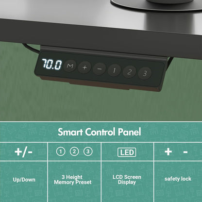 Ufurniture Electric Standing Desk, 72-115cm Height Adjustable Electric Computer Workstation with Smart Memory Lifting Base Sturdy Motor Sit Stand Up Table, Black Frame/Black Desktop, 140x60cm