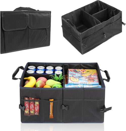 Car Trunk Foldable Multi-Compartment Car Organizer With Removal Lid Foldable Trunk Organizer For Suvs & Sedans Sturdy Car Organization For Car Accessories (Black)
