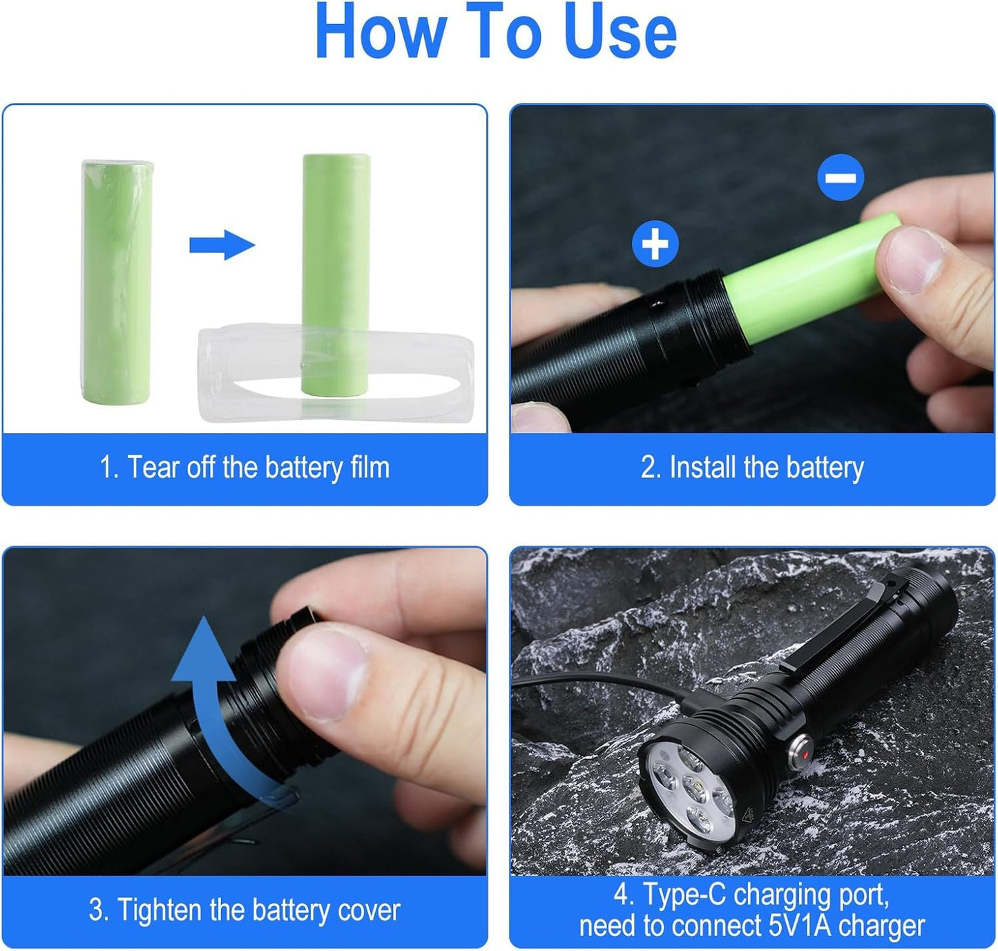 Boruit ET28 Rechargeable Flashlight Powerful with Red Green Blue UV Light - Tactical Hunting Blood Tracking Multicolor Flashlights, RGB LED USB Flash Light Clip on Pocket