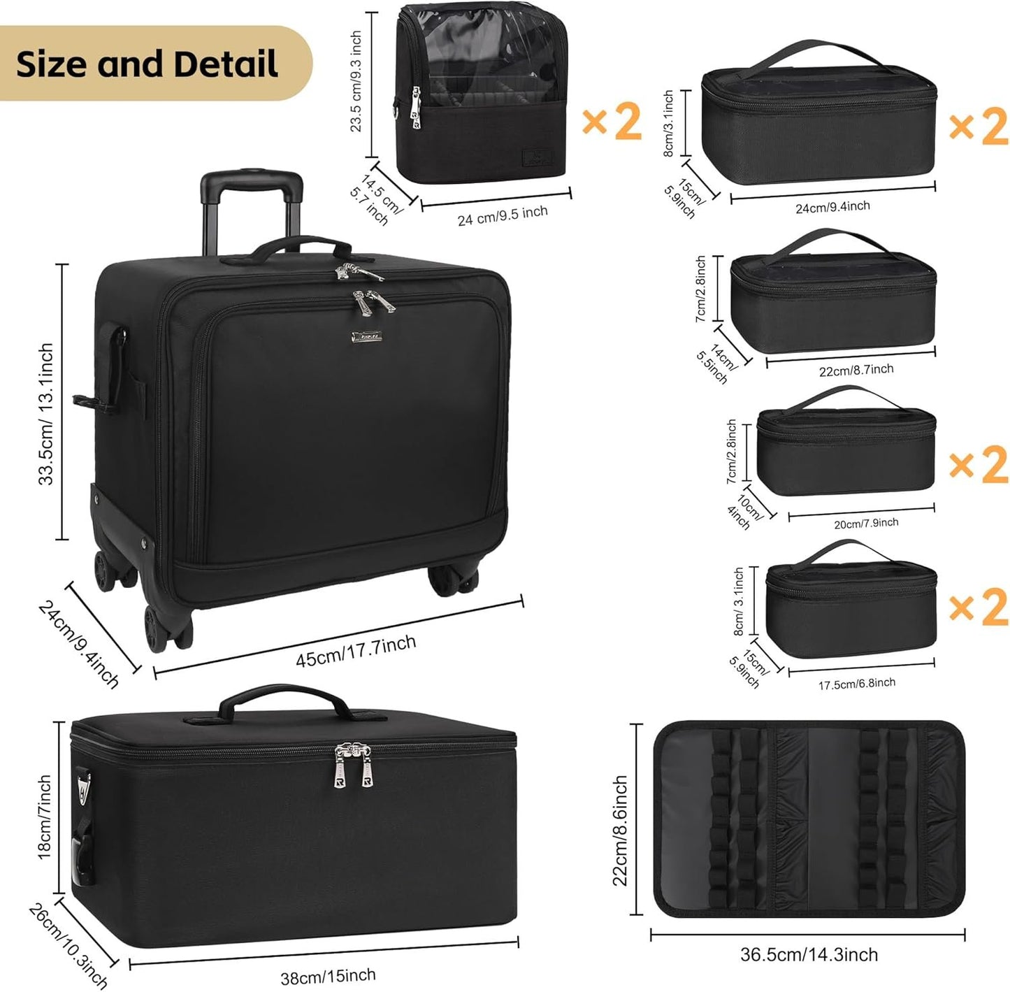 Rolling Makeup Case Professional Makeup Bag Makeup Artist Bags 4 in 1 Cosmetics Rolling Organizer Extra Large Trolley Makeup Travel Case with 360° Swivel Wheels and Adjustable Dividers