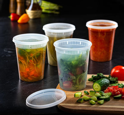 [24 Sets - 32 oz.] Plastic Deli Food Storage Containers with Airtight Lids