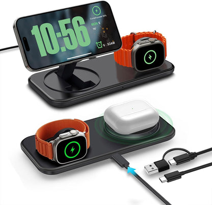 VNBBT 2 in 1 Wireless Charger for Mag-Safe Charging, 15W Fast Magnetic Wireless Charging Pad Stand for iPhone 16/15/14/13/12/Pro/Pro Max/Plus,AirPods,Apple Watch Series 10/9/8/7/6/SE/5/4/3/Ultra 2