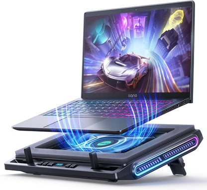 llano V10 Gaming Laptop Cooling Pad, RGB Laptop Cooler Stand with 4.72 Inch External Powerful Cooling Fan, Rapid Cooling Computer 13-17.3in, Action Button Control, 3 Adjustable Stand, 4-Port USB C&A