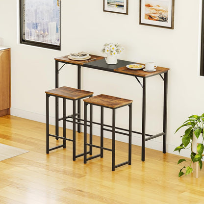HOOBRO Bar Table, 120 cm Rectangular Pub Table, Tall Counter Height Pub Table, Long Color-Block Bar Tabletop, for Dining Room, Living Room, Bar, Pub, Rustic Brown and Black BF12BT01