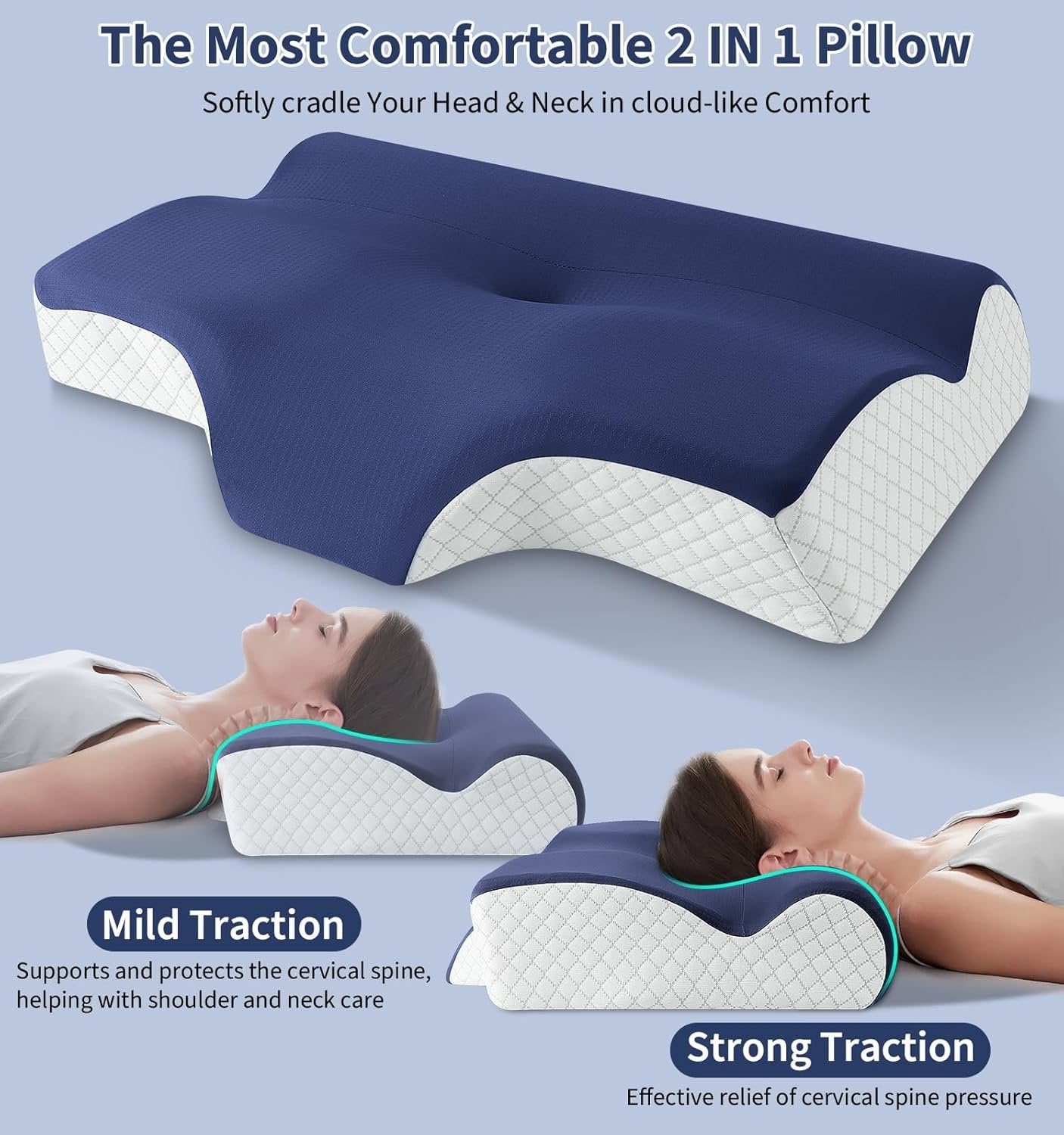 2-in-1 Cervical Memory Foam Pillow for Neck Pain Relief - Ergonomic Orthopedic Contour & Neck Roll Pillow with Cooling Cover - Adjustable Neck Support Pillow for Side Back Stomach Sleepers (Canada)