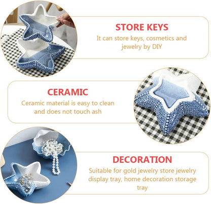 DEARMAMY 2 Pcs Starfish Tray Gadgets Home Supplies Home Drawer Jewelry Box Beach Plate Key Starfish Ceramic Blue
