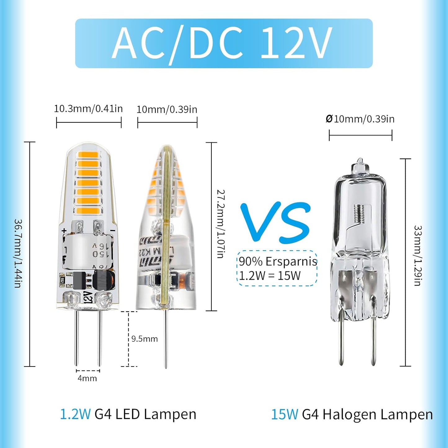 I-SHUNFA G4 1.2W LED Bulbs, AC/DC 12V, Warm White 3000K LED Bulb, Replaces 15W Halogen Bulbs, G4 110LM, Non-Dimmable Bulb, Stud Base Lamp, 10 Pack