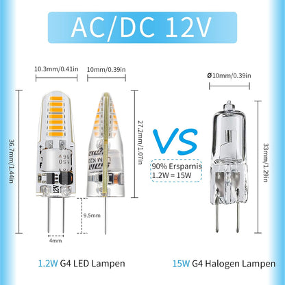 I-SHUNFA G4 1.2W LED Bulbs, AC/DC 12V, Warm White 3000K LED Bulb, Replaces 15W Halogen Bulbs, G4 110LM, Non-Dimmable Bulb, Stud Base Lamp, 10 Pack