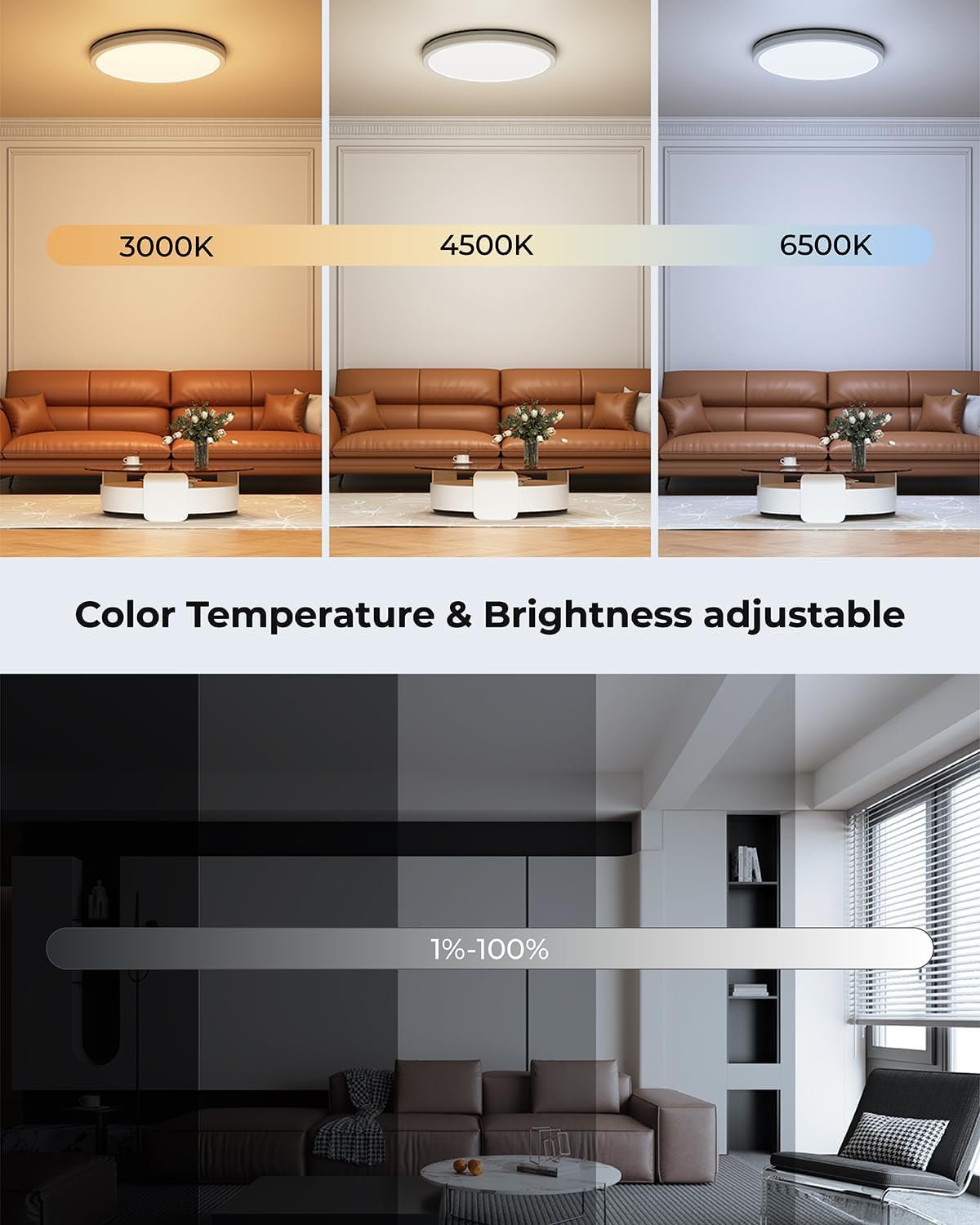 Matane Smart LED Ceiling Light WiFi, 12IN RGB Flush Mount Ceiling Light Fixture, 16 Million DIY Colors, Works with Alexa Google Home, 3000K-6500K Ceiling Lights for Bedroom, Living Room, White