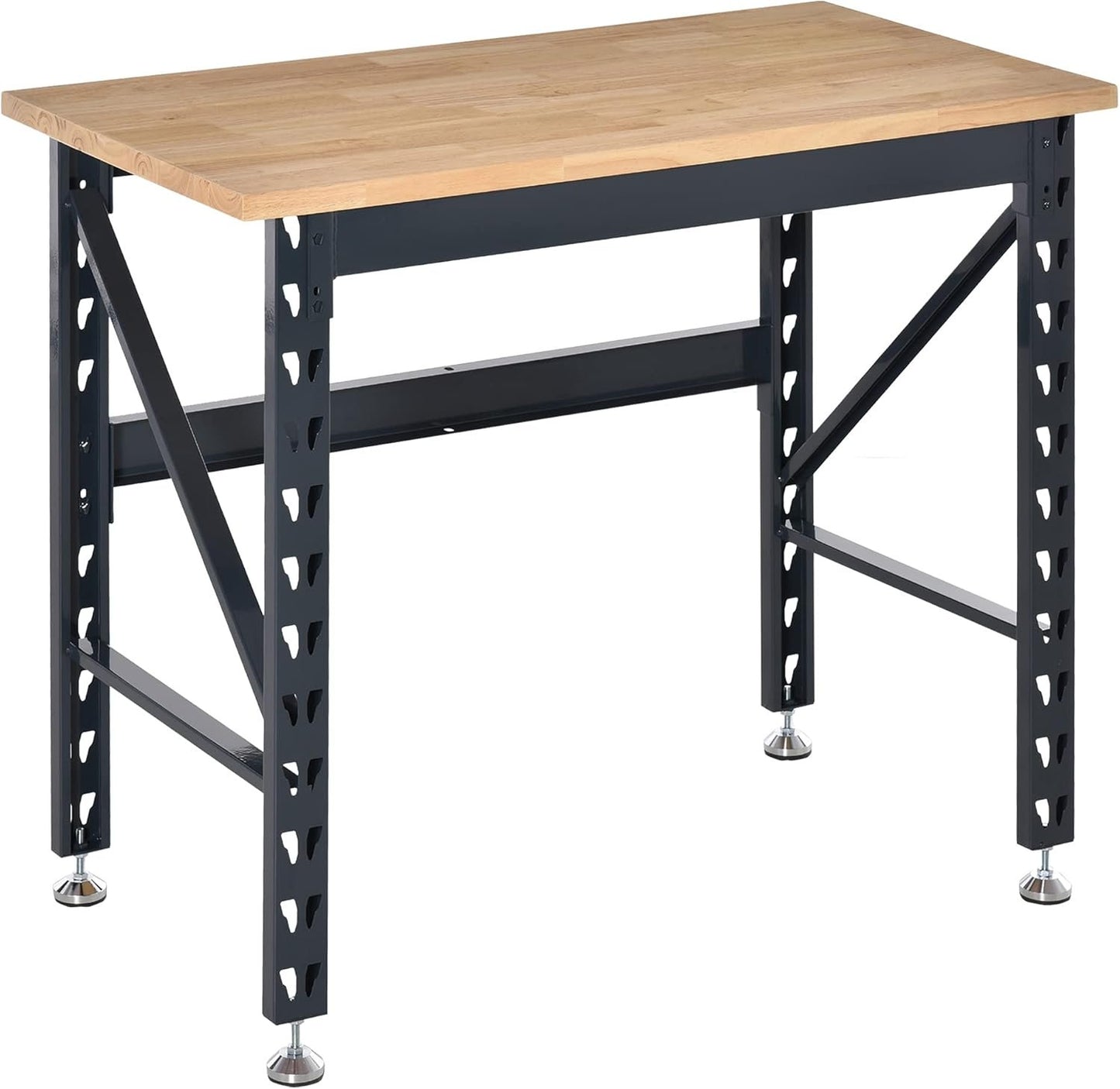 HOMCOM 45" Work Bench Table, Heavy Duty Workbench, Rubber Wood Tabletop Workstation with Four Adjustable Foot Pads, Weight Capacity 1100 Lbs for Garage, Workshop