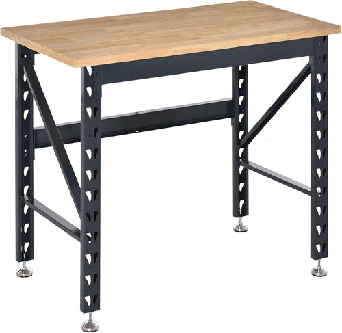 HOMCOM 45" Work Bench Table, Heavy Duty Workbench, Rubber Wood Tabletop Workstation with Four Adjustable Foot Pads, Weight Capacity 1100 Lbs for Garage, Workshop