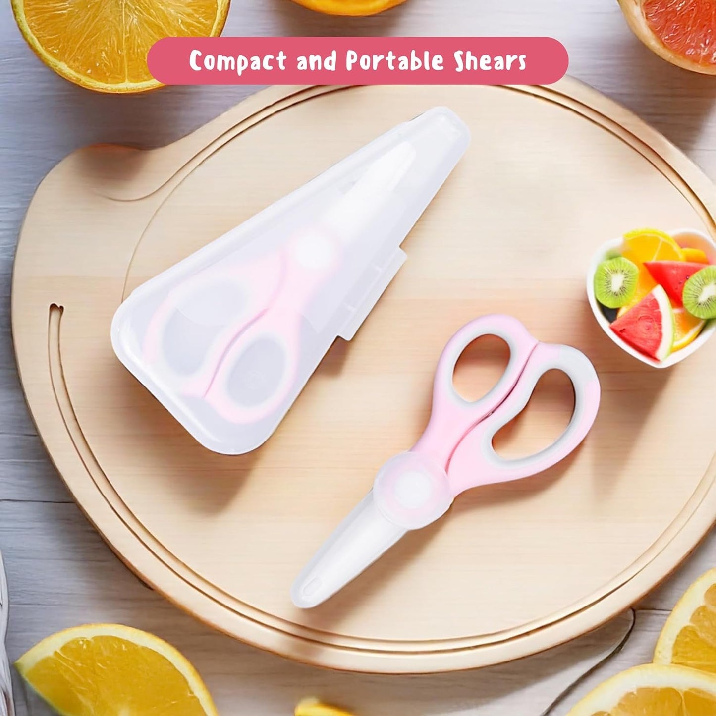 Ceramic Baby Food Scissors - Portable Shears - Healthy Food Cutter with Dust Cover and Storage Case - Cuts Meat, Chicken, Vegetables, Fruits (Pink - 2 Pack)