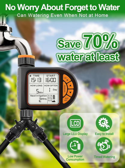 207 piedi Kit Irrigazione a Goccia Automatica con Timer l'Acqua, Kalolary Sistema Irrigazione Giardino Regolabile 1/4" 1/2" con Tubi 4/7 16 mm Sistema Irrigazione Automatica Micro Goccia Prati Cortili