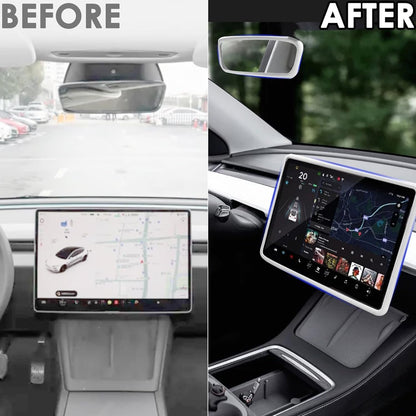 TSTESE 2PCS Protector Trim Frame Compatible with Tesla Model 3 Model Y (2019-2024 2025) Screen Edge Frame Rearview Mirror Cover Interior Silicone Decorations Center Console Decor Accessories (White)