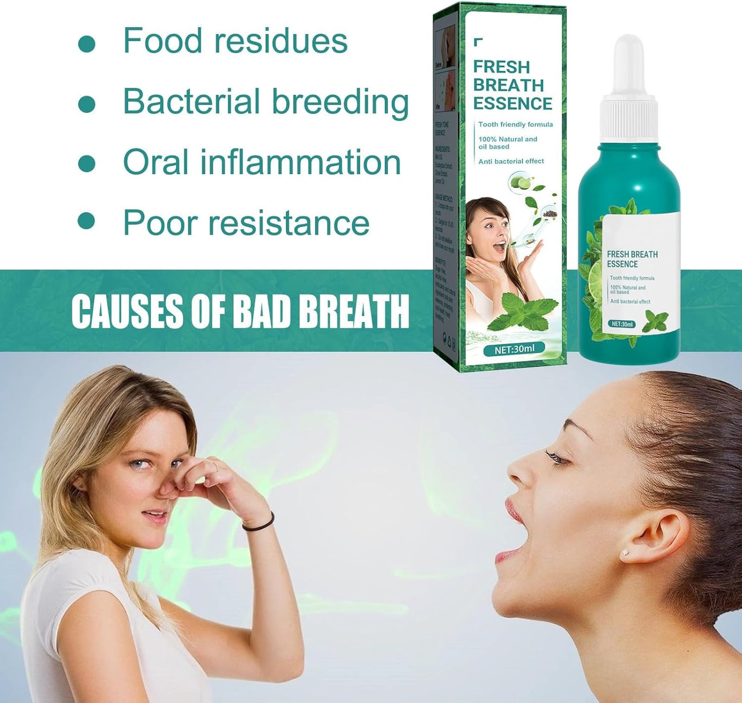 3 Pcs Fresh Breath Oral Care Essence, Fresh Breath Oral Care Clean Teeth Gel, Natural Breath Freshening Drops, Long Lasting Fresh Breath, Minty Taste, Easy to Carry