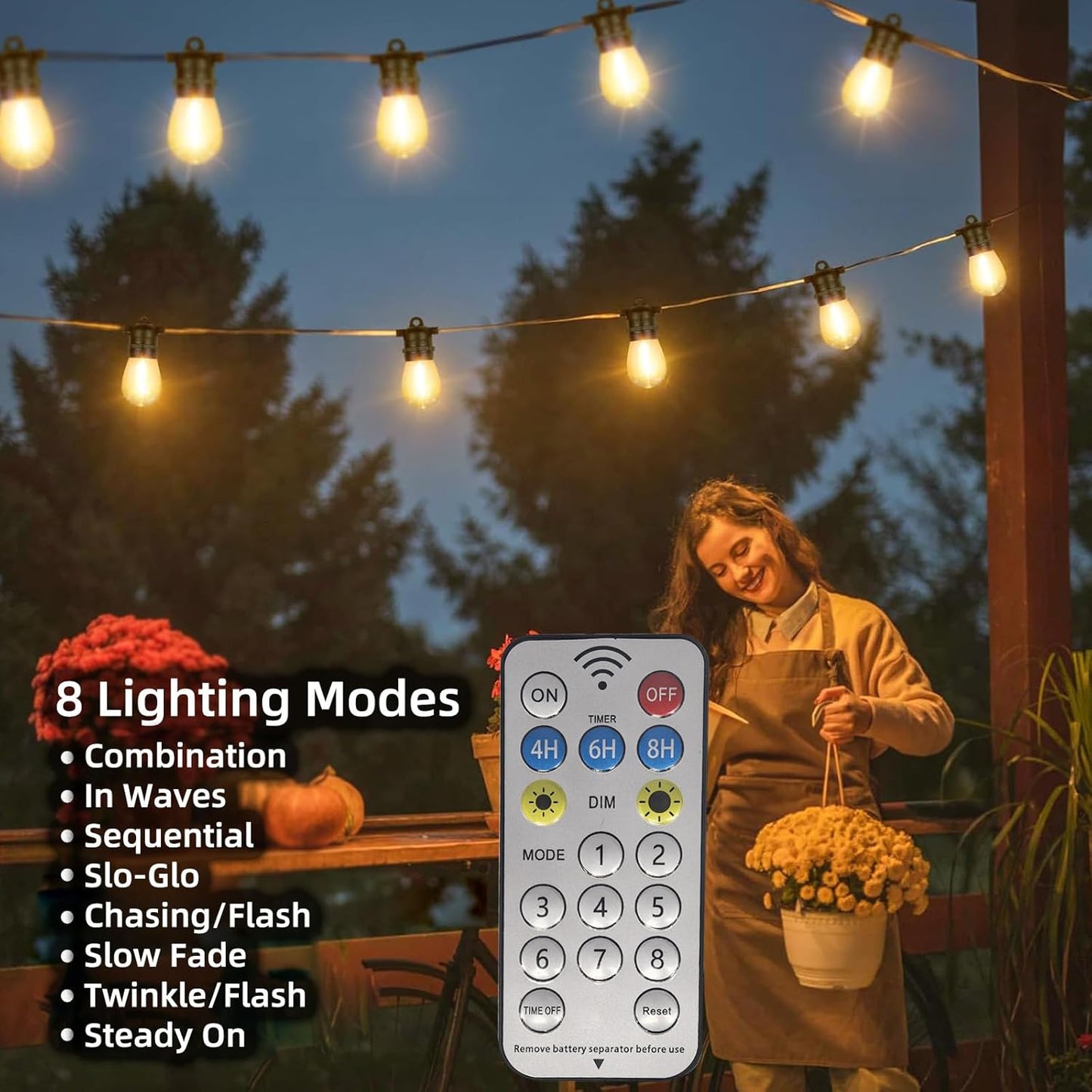15M Solar Festoon Lights Outdoor, 2700K Warm White Solar Powered String Lights with 2400mAh Battery, 15+1 S14 Festoon Light for Patio Backyard Balcony Gazebo Party Carport