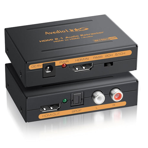 HDMI Audio Extractor Splitter, avedio links HDMI to HDMI Audio Converter + Optical Toslink SPDIF + L/R Stereo Analog Audio, HDMI Audio Adapter for Chromecast, Fire Stick (8K 60Hz)