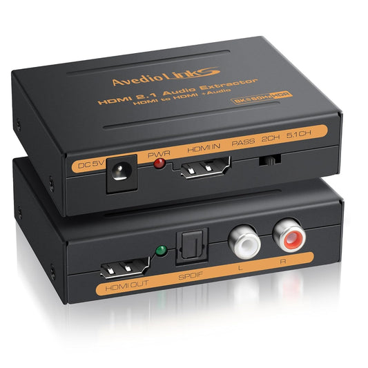 HDMI Audio Extractor Splitter, avedio links HDMI to HDMI Audio Converter + Optical Toslink SPDIF + L/R Stereo Analog Audio, HDMI Audio Adapter for Chromecast, Fire Stick (8K 60Hz)