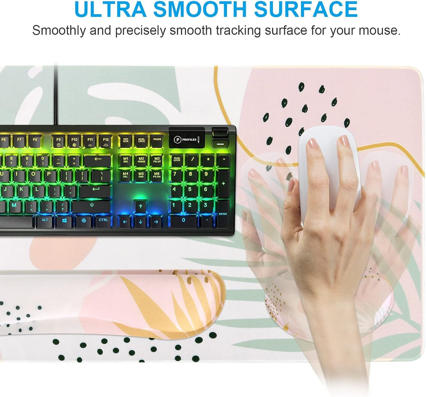 iCasso Mouse Pad Set, Memory Foam Ergonomic Keyboard Mouse Wrist Rest, Extended Desk Pad with Stitched Edges (35.4 x 15.7 inch), Non-Slip Waterproof Mouse Pad for Home Office Study Game (Morandi)