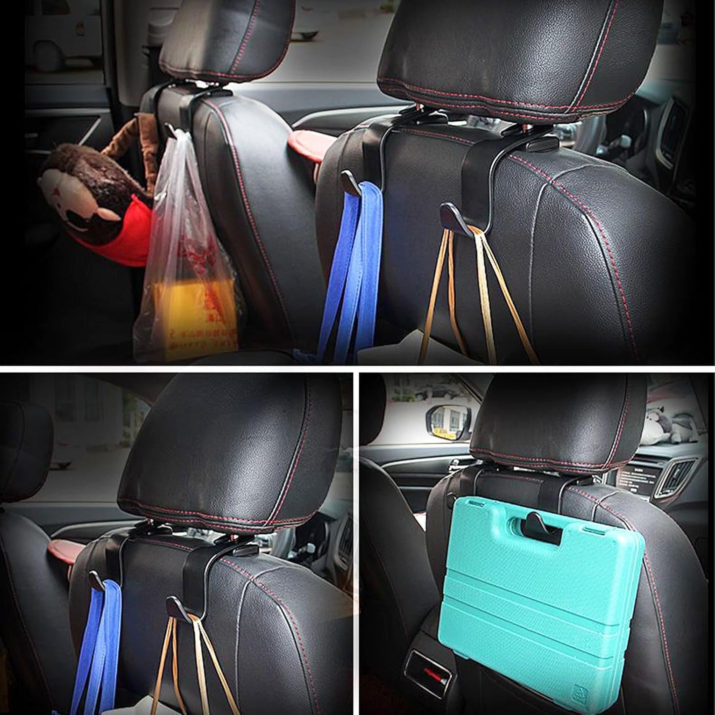 4 Pieces Car Accessories Interior, Car Accessories, Car Seat Hooks, Car Headrest Hooks, for Bags, Clothes, Umbrellas, Shopping Bags, Water Bottles (Black)