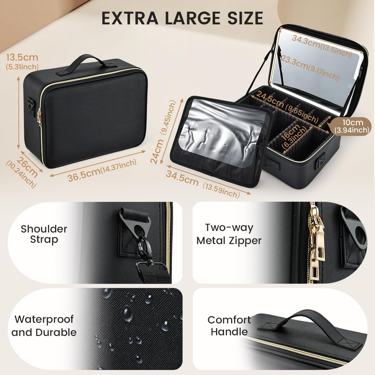 Makeup Bag with Mirror LED Beauty Case Travel Cosmetic Bag Cosmetic Bag Organizer Makeup Bag Makeup Bag Makeup Bag Makeup Bag Makeup Bag, Black