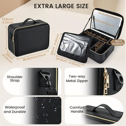 Makeup Bag with Mirror LED Beauty Case Travel Cosmetic Bag Cosmetic Bag Organizer Makeup Bag Makeup Bag Makeup Bag Makeup Bag Makeup Bag, Black