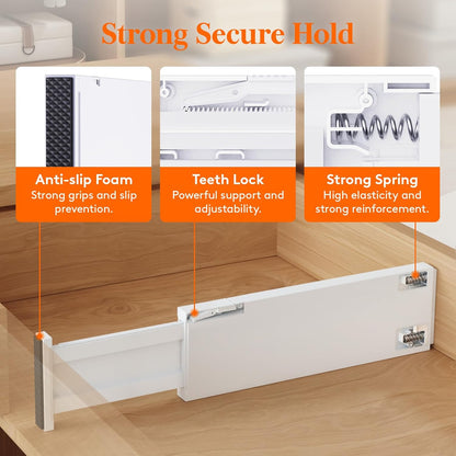 Lifewit 8 Pack Drawer Dividers 4" High,11-17" Adjustable Dresser Drawer Organizers for Clothes, Expandable Dresser Separators in Bedroom/Bathroom/Kitchen/Vanity/Office Organization and Storage, White