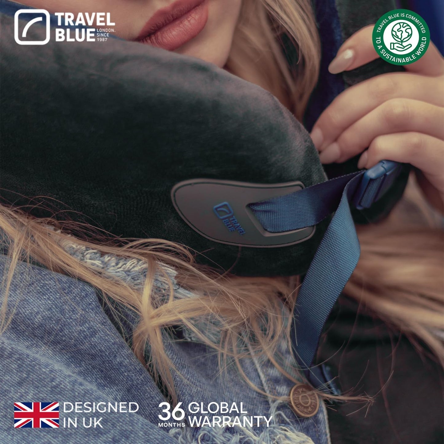 Travel Blue Infinity Neck Support Pillow - Premium Memory Foam Travel Pillow with 360 Degree Neck Support for Comfort and Pain Relief - Ideal for Airplane, Car and Train Travel (Blue)